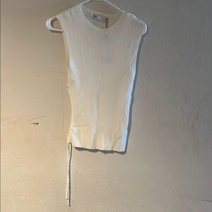 Zara White Ribbed Tie Front Tank Top